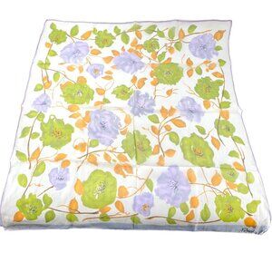 Paoli Scarf Sheer Floral 27" Square White Green Lavender Orange Black Vintage